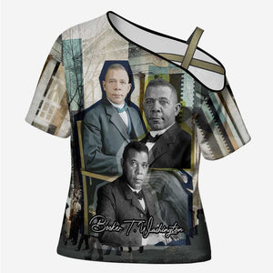 Booker T. Washington Cross Shoulder Shirt Historic Portrait Collage Civil Rights Legacy Educational Pioneer Design - African Pride