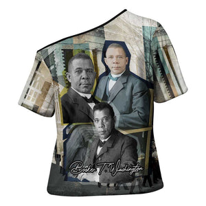 Booker T. Washington Cross Shoulder Shirt Historic Portrait Collage Civil Rights Legacy Educational Pioneer Design - African Pride