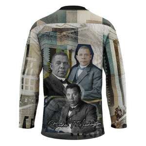 Booker T. Washington Hockey Jersey Historic Portrait Collage Civil Rights Legacy Educational Pioneer Design - African Pride