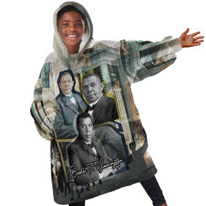 Booker T. Washington Kid Wearable Blanket Hoodie Historic Portrait Collage Civil Rights Legacy Educational Pioneer Design - African Pride