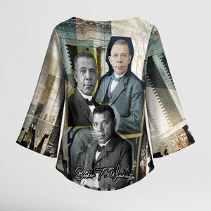 Booker T. Washington Kimono Sleeve Blouse Historic Portrait Collage Civil Rights Legacy Educational Pioneer Design - African Pride