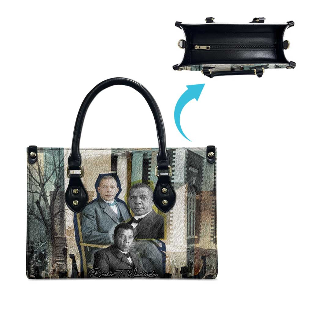 Booker T. Washington Leather Bag Historic Portrait Collage Civil Rights Legacy Educational Pioneer Design - African Pride