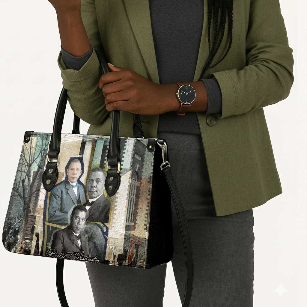 Booker T. Washington Leather Bag Historic Portrait Collage Civil Rights Legacy Educational Pioneer Design - African Pride