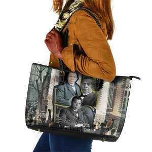 Booker T. Washington Leather Tote Bag Historic Portrait Collage Civil Rights Legacy Educational Pioneer Design - African Pride
