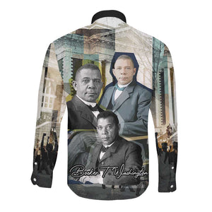 Booker T. Washington Long Sleeve Button Shirt Historic Portrait Collage Civil Rights Legacy Educational Pioneer Design - African Pride