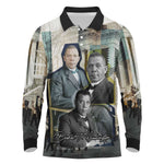 Booker T. Washington Long Sleeve Polo Shirt Historic Portrait Collage Civil Rights Legacy Educational Pioneer Design - African Pride