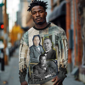 Booker T. Washington Long Sleeve Shirt Historic Portrait Collage Civil Rights Legacy Educational Pioneer Design - African Pride