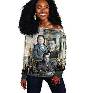 Booker T. Washington Off Shoulder Sweater Historic Portrait Collage Civil Rights Legacy Educational Pioneer Design - African Pride