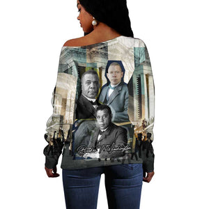 Booker T. Washington Off Shoulder Sweater Historic Portrait Collage Civil Rights Legacy Educational Pioneer Design - African Pride