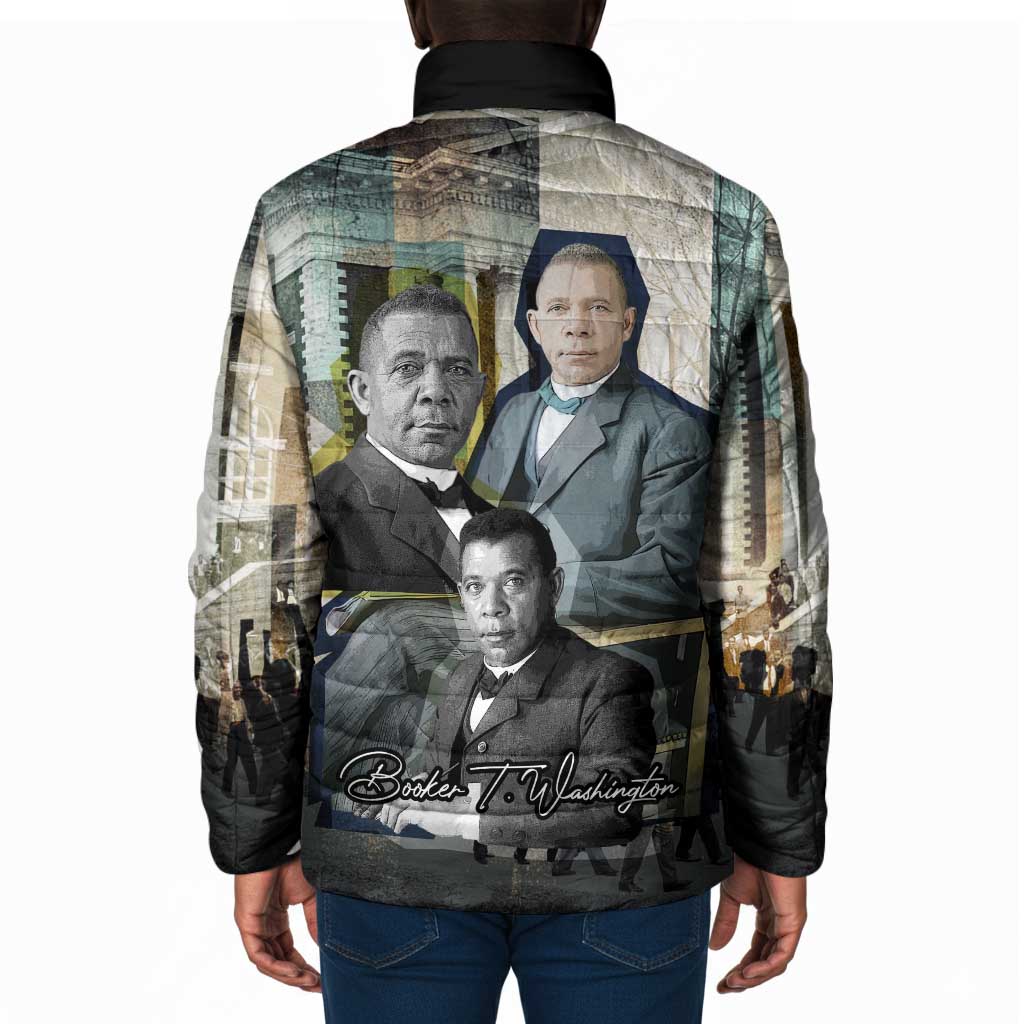 Booker T. Washington Padded Jacket Historic Portrait Collage Civil Rights Legacy Educational Pioneer Design - African Pride