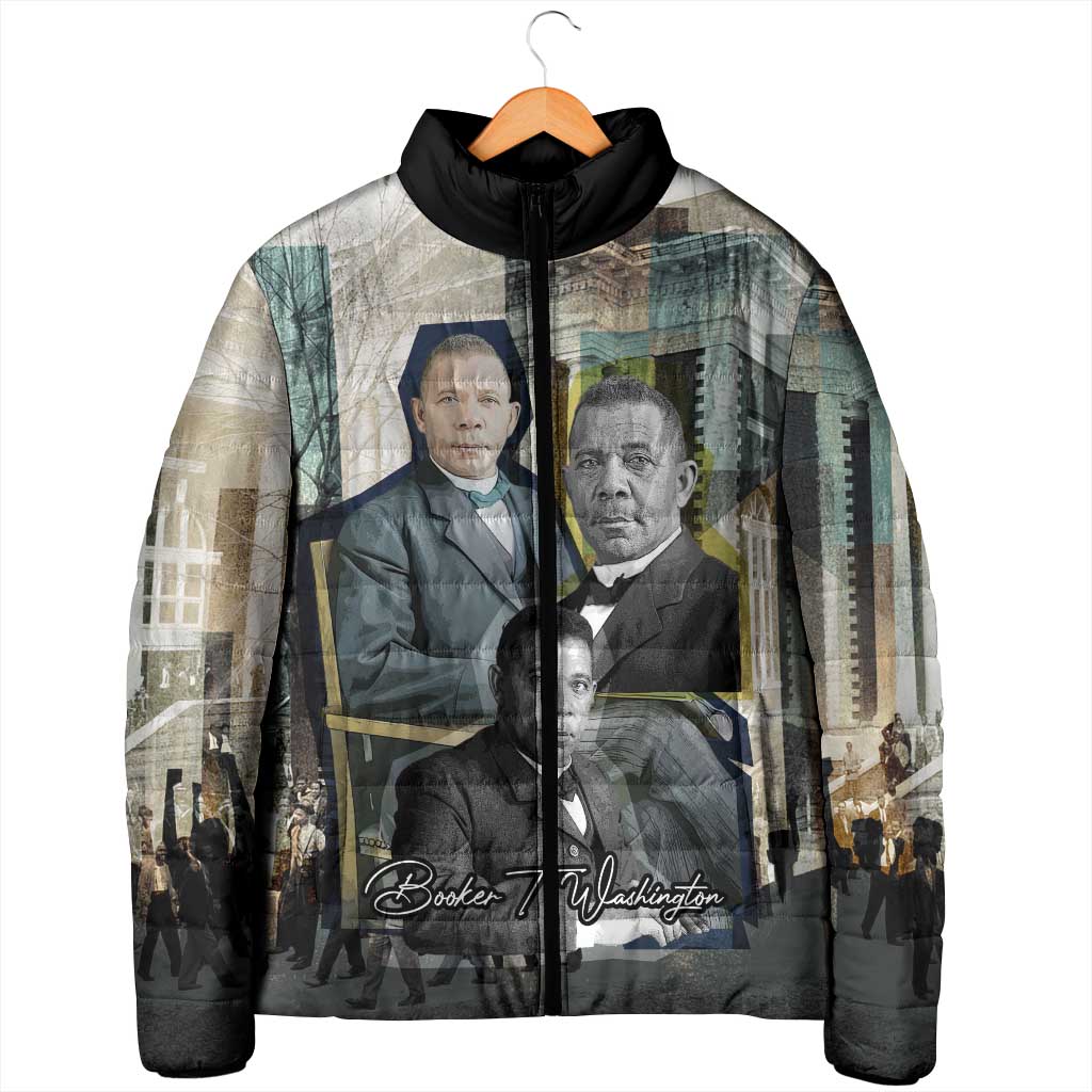 Booker T. Washington Padded Jacket Historic Portrait Collage Civil Rights Legacy Educational Pioneer Design - African Pride
