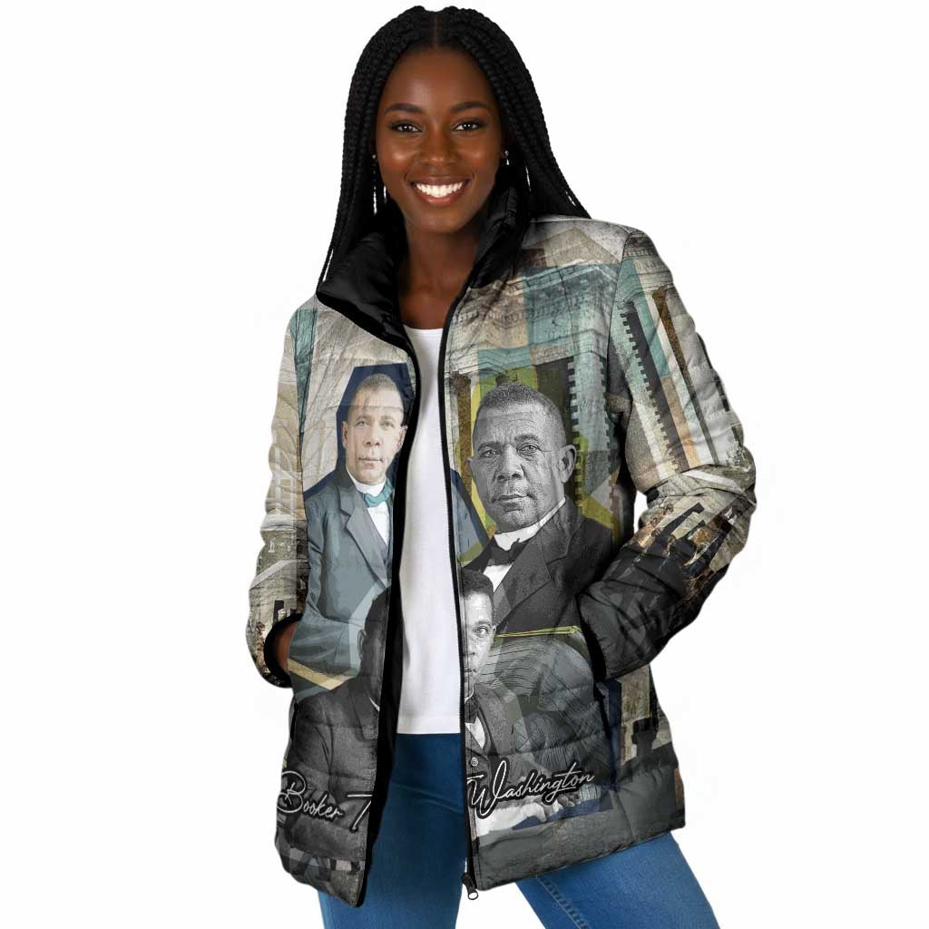 Booker T. Washington Padded Jacket Historic Portrait Collage Civil Rights Legacy Educational Pioneer Design - African Pride