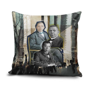 Booker T. Washington Pillow Cover Historic Portrait Collage Civil Rights Legacy Educational Pioneer Design - African Pride