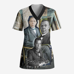 Booker T. Washington Scrub Top Historic Portrait Collage Civil Rights Legacy Educational Pioneer Design - African Pride