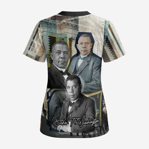 Booker T. Washington Scrub Top Historic Portrait Collage Civil Rights Legacy Educational Pioneer Design - African Pride