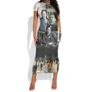 Booker T. Washington Short Sleeve Bodycon Dress Historic Portrait Collage Civil Rights Legacy Educational Pioneer Design TS04