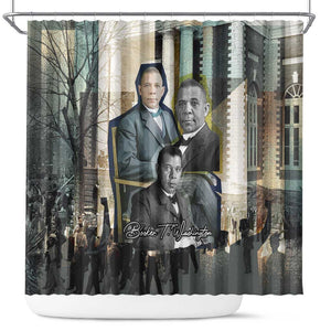 Booker T. Washington Shower Curtain Historic Portrait Collage Civil Rights Legacy Educational Pioneer Design - African Pride