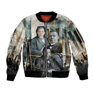 Booker T. Washington Sleeve Zip Bomber Jacket Historic Portrait Collage Civil Rights Legacy Educational Pioneer Design - African Pride