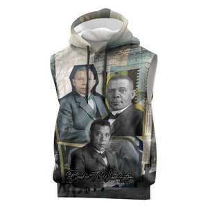 Booker T. Washington Sleeveless Hoodie Historic Portrait Collage Civil Rights Legacy Educational Pioneer Design - African Pride
