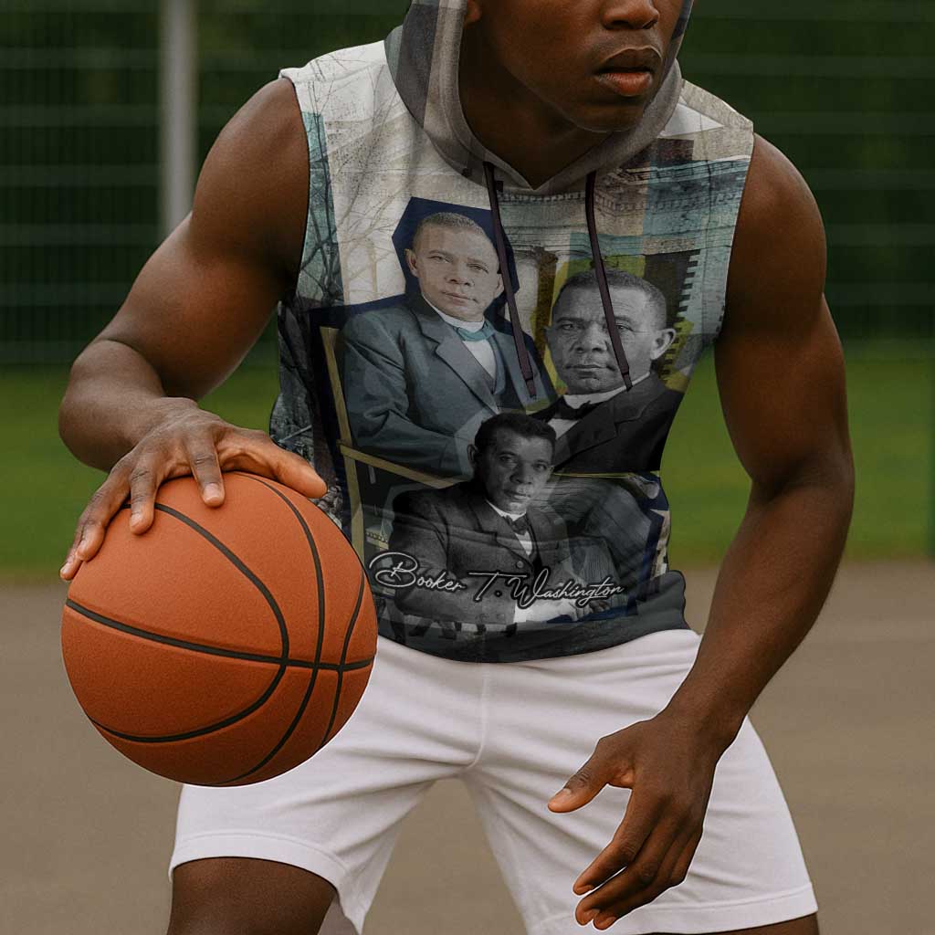 Booker T. Washington Sleeveless Hoodie Historic Portrait Collage Civil Rights Legacy Educational Pioneer Design - African Pride