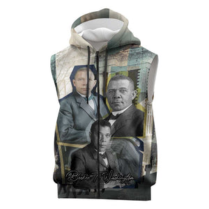 Booker T. Washington Sleeveless Zip Hoodie Historic Portrait Collage Civil Rights Legacy Educational Pioneer Design - African Pride