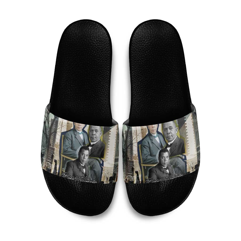 Booker T. Washington Slide Sandals Historic Portrait Collage Civil Rights Legacy Educational Pioneer Design - African Pride
