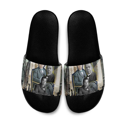 Booker T. Washington Slide Sandals Historic Portrait Collage Civil Rights Legacy Educational Pioneer Design - African Pride
