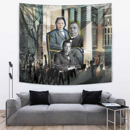 Booker T. Washington Tapestry Historic Portrait Collage Civil Rights Legacy Educational Pioneer Design - African Pride