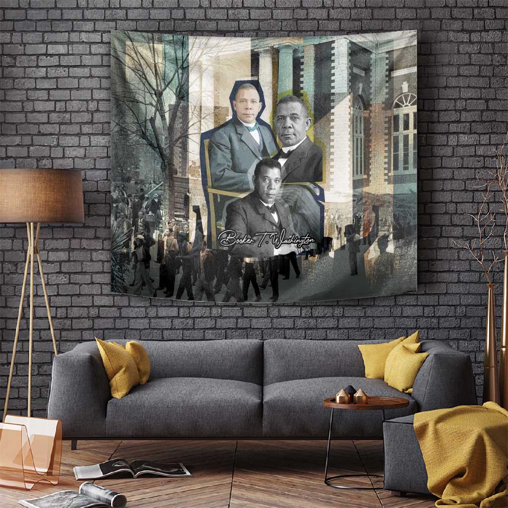Booker T. Washington Tapestry Historic Portrait Collage Civil Rights Legacy Educational Pioneer Design - African Pride