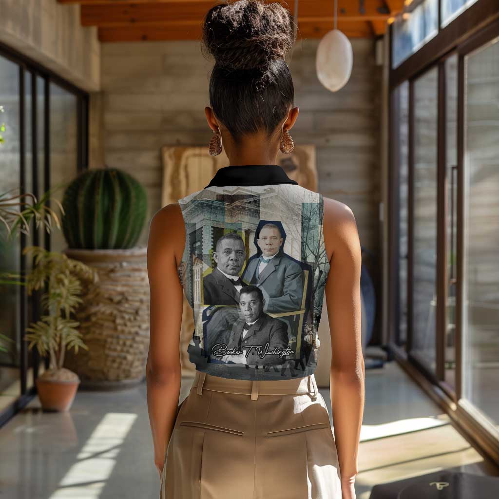 Booker T. Washington Women Sleeveless Polo Shirt Historic Portrait Collage Civil Rights Legacy Educational Pioneer Design - African Pride