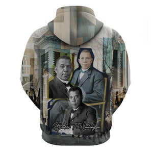 Booker T. Washington Zip Hoodie Historic Portrait Collage Civil Rights Legacy Educational Pioneer Design - African Pride