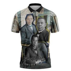 Booker T. Washington Zipper Polo Shirt Historic Portrait Collage Civil Rights Legacy Educational Pioneer Design - African Pride