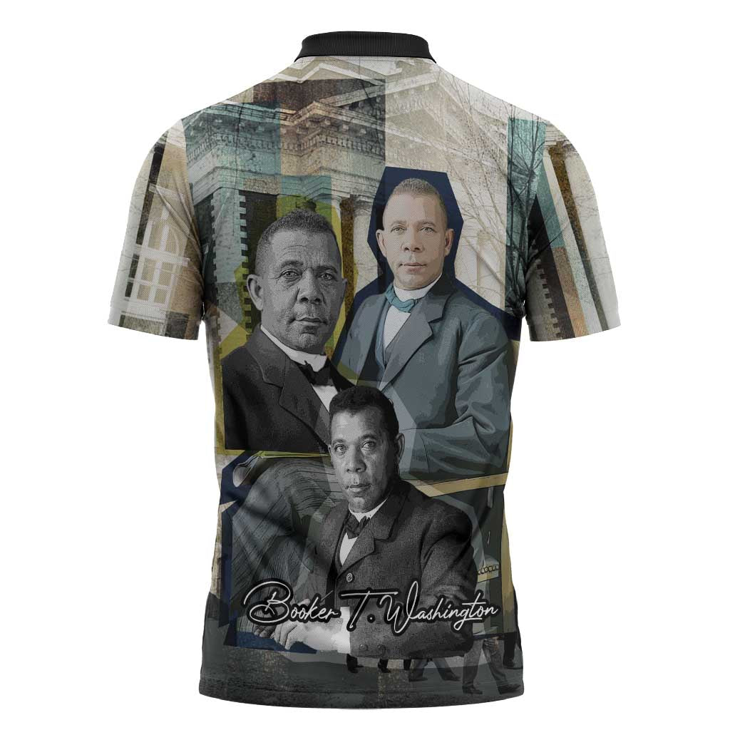 Booker T. Washington Zipper Polo Shirt Historic Portrait Collage Civil Rights Legacy Educational Pioneer Design - African Pride