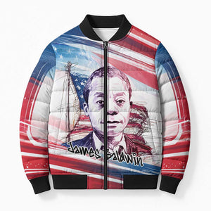 James Baldwin Bomber Puffer Jacket Artistic Portrait Quote on Love and Awareness Civil Rights Tribute - African Pride