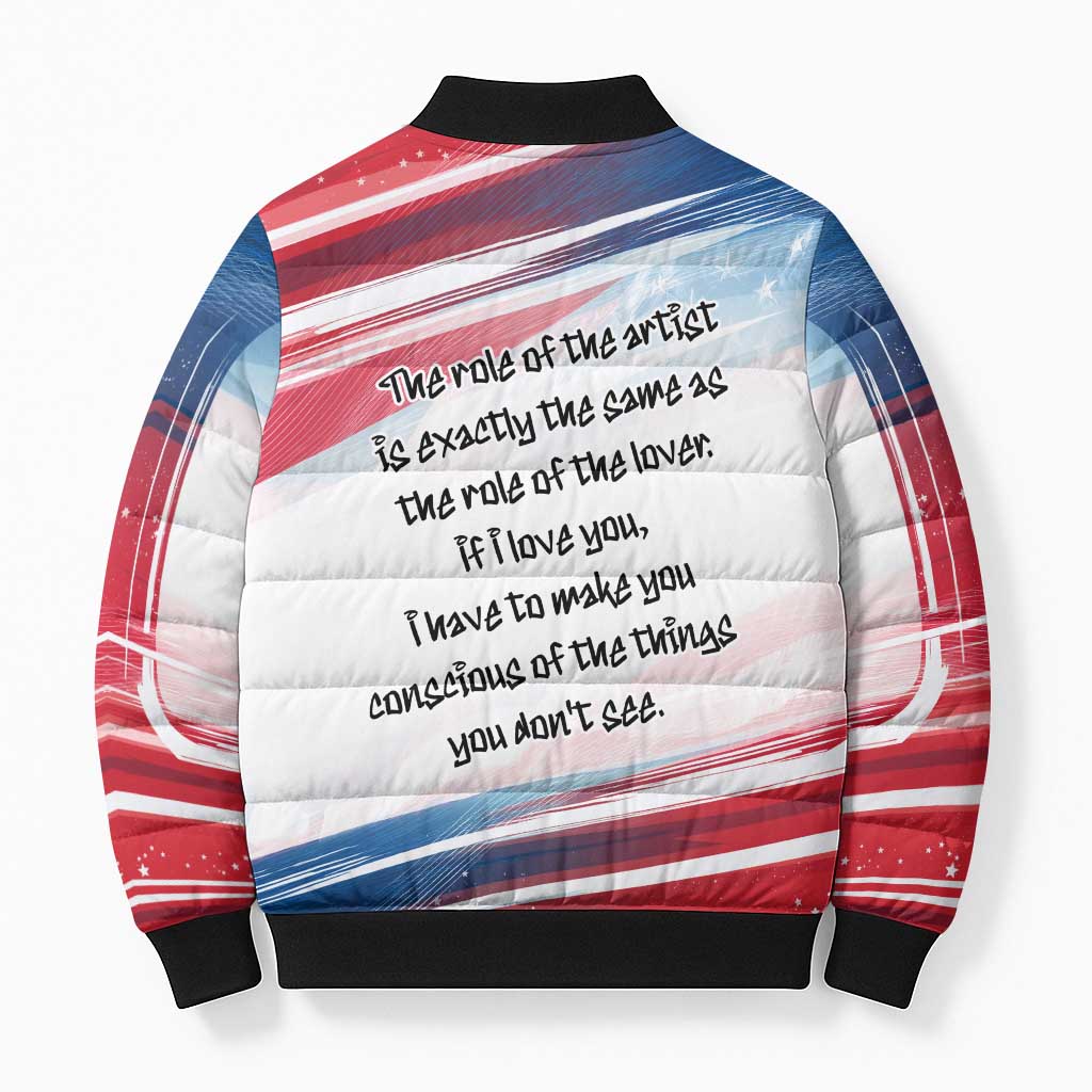 James Baldwin Bomber Puffer Jacket Artistic Portrait Quote on Love and Awareness Civil Rights Tribute - African Pride