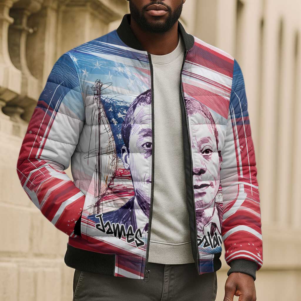 James Baldwin Bomber Puffer Jacket Artistic Portrait Quote on Love and Awareness Civil Rights Tribute - African Pride