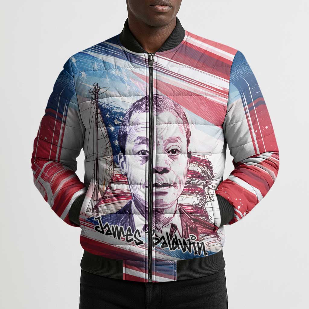 James Baldwin Bomber Puffer Jacket Artistic Portrait Quote on Love and Awareness Civil Rights Tribute - African Pride