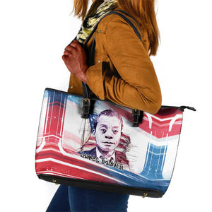 James Baldwin Leather Tote Bag Artistic Portrait Quote on Love and Awareness Civil Rights Tribute - African Pride