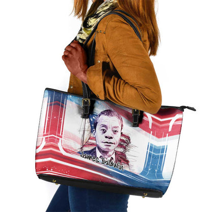 James Baldwin Leather Tote Bag Artistic Portrait Quote on Love and Awareness Civil Rights Tribute - African Pride