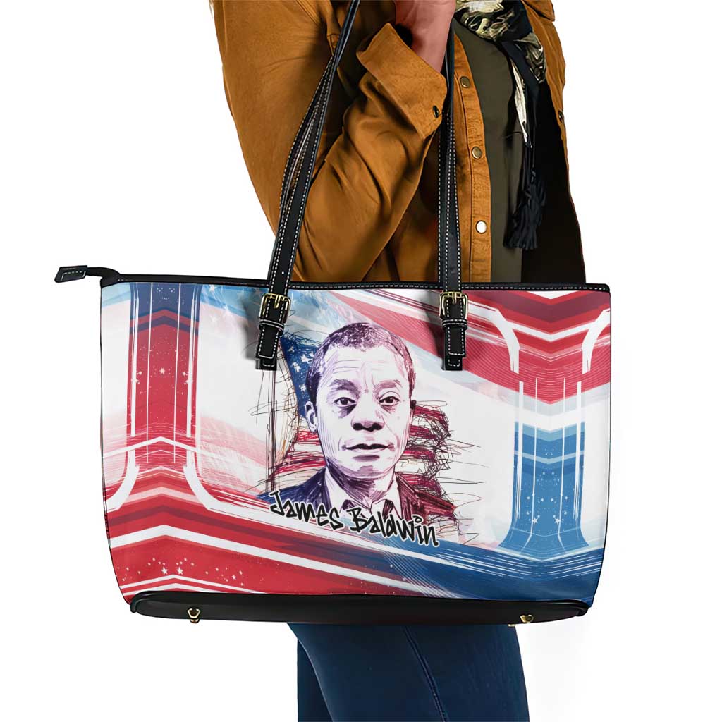 James Baldwin Leather Tote Bag Artistic Portrait Quote on Love and Awareness Civil Rights Tribute - African Pride