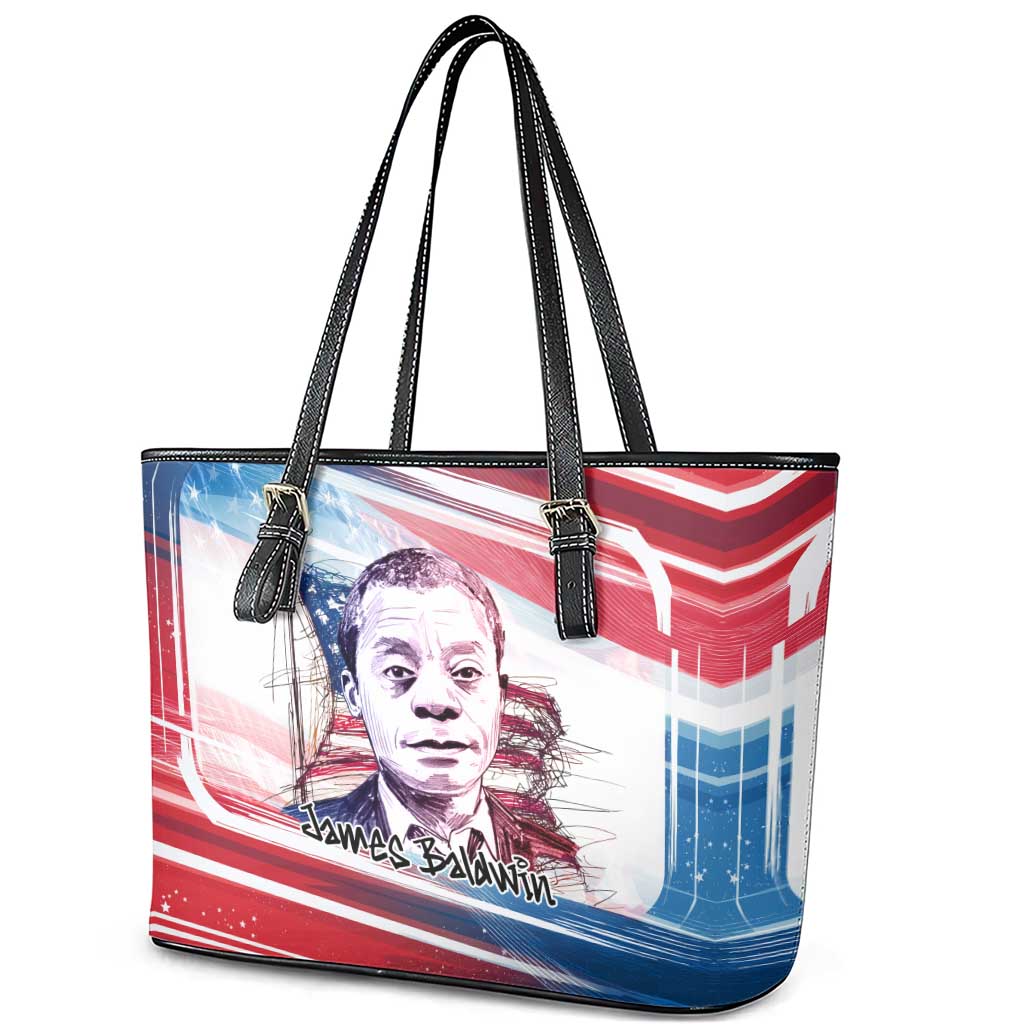 James Baldwin Leather Tote Bag Artistic Portrait Quote on Love and Awareness Civil Rights Tribute - African Pride