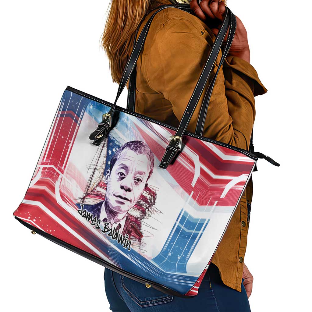 James Baldwin Leather Tote Bag Artistic Portrait Quote on Love and Awareness Civil Rights Tribute - African Pride