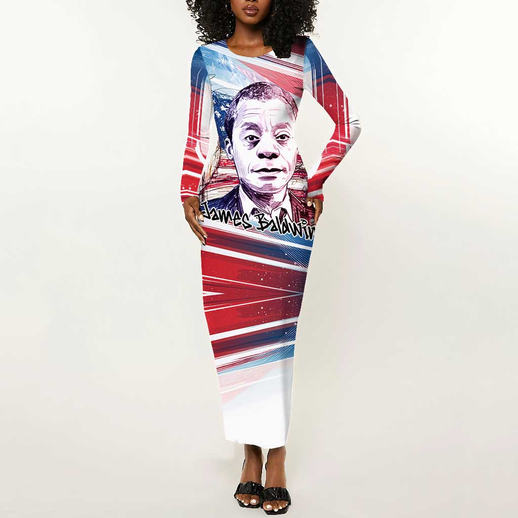 James Baldwin Long Sleeve Bodycon Dress Artistic Portrait Quote on Love and Awareness Civil Rights Tribute - African Pride