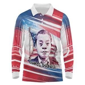 James Baldwin Long Sleeve Polo Shirt Artistic Portrait Quote on Love and Awareness Civil Rights Tribute - African Pride
