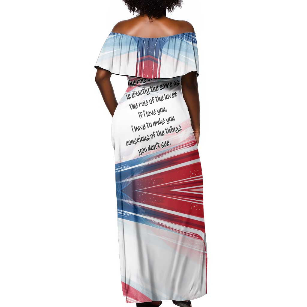 James Baldwin Off Shoulder Maxi Dress Artistic Portrait Quote on Love and Awareness Civil Rights Tribute - African Pride