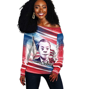 James Baldwin Off Shoulder Sweater Artistic Portrait Quote on Love and Awareness Civil Rights Tribute - African Pride