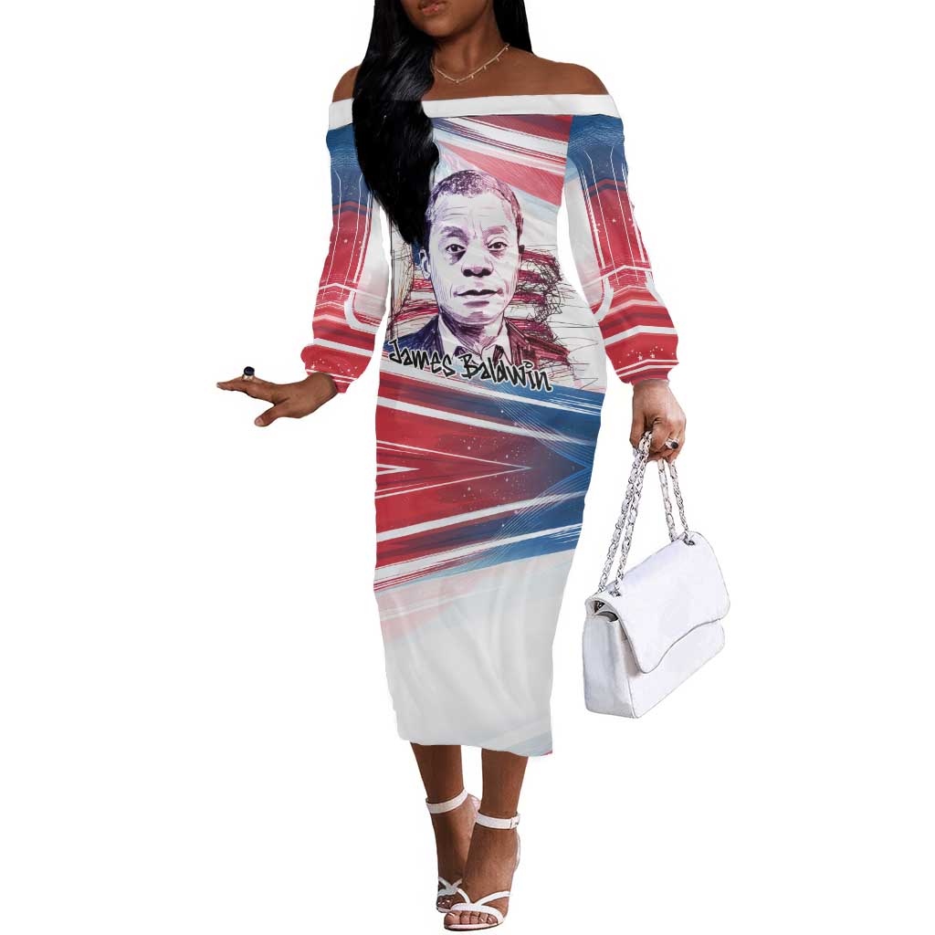 James Baldwin Off The Shoulder Long Sleeve Dress Artistic Portrait Quote on Love and Awareness Civil Rights Tribute - African Pride