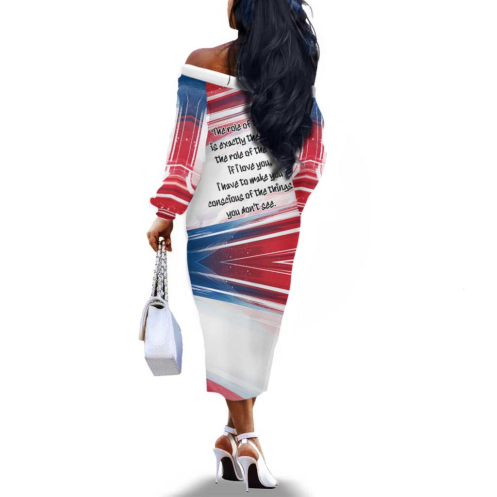 James Baldwin Off The Shoulder Long Sleeve Dress Artistic Portrait Quote on Love and Awareness Civil Rights Tribute - African Pride