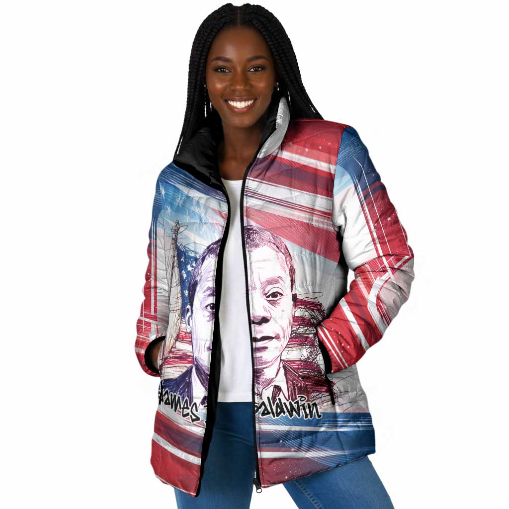 James Baldwin Padded Jacket Artistic Portrait Quote on Love and Awareness Civil Rights Tribute - African Pride
