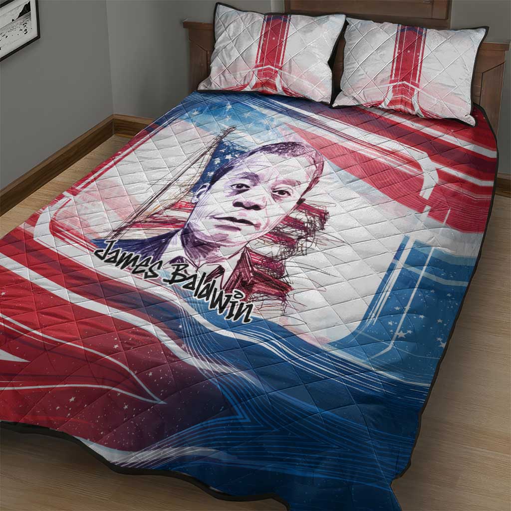 James Baldwin Quilt Bed Set Artistic Portrait Quote on Love and Awareness Civil Rights Tribute - African Pride